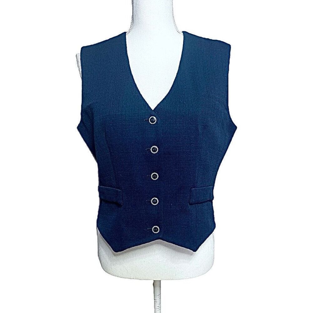 70’s Vintage Navy Blue Polyester Vest Handmade Sz M